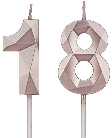 18th Birthday Candles, Rose Gold Number Candles Birthday Decoration, Happy Birthday Cake Toppers, for Birthday Parties Weddings Company Anniversaries (Rose Gold, 18)
