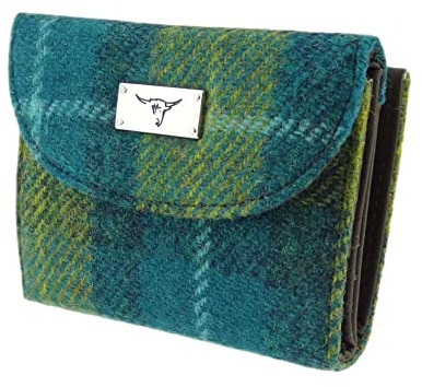 Harris Tweed Geldbörse 'Jura' in Seeblau und Grün kariert