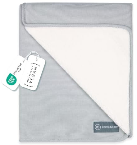 emma & noah Winter Kuscheldecke für Babys, 95x75 cm, Flauschig und Atmungsaktiv, Bio-Baumwolle, Oeko-TEX Standard 100, Als Babygeschenk oder als Kinderwagendecke (Essential Grau)
