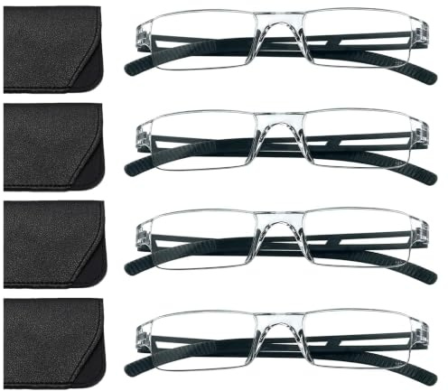 Hubeye 4er-Pack Rahmenlose Lesebrille schwarze Leicht und Bequem Anti Blaulicht Lesehilfe für Damen Herren mit Brillenholster 2.75