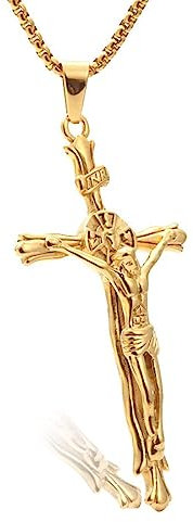 Kreuz Halskette Schmuck, Katholische Jesus Christus, Kreuzkette Herren Kreuz kette, Kruzifix Edelstahl Anh?nger, Gold Edelstahl M?nner Anh?nger