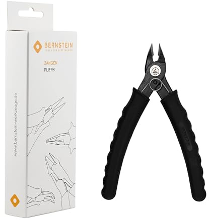 BERNSTEIN ESD Abisolier Mini-Seitenschneider | 135 mm | Ohne Wate Für Kupferdrähte bis Ø 0,8 mm | Oberfläche brüniert | Mit Öffnungsfeder | ESD Griff schwarz 10^6 bis 10^9 Ohm