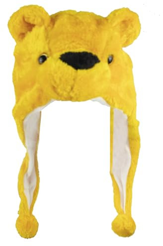 Glamexx24 Plüsch Hut Tiermütze Mütze mit Ohren Gelb Bear Kostüm Karneval Cap Cosplay Urlaub Weihnachten Halloween Party Wintermütze für Kinder Erwachsene