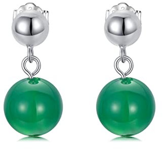 Grüner Onyx Ohrringe 925 Sterling Silber 8mm Beaded Runde Ball Baumelnde Ohrhänger
