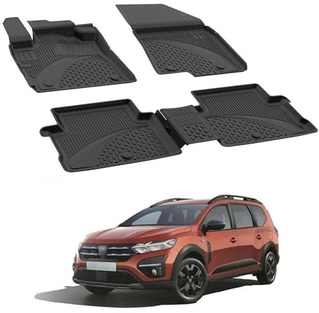Auto Fußmatten Kompatibel mit Dacia Jogger 2022-2024 Geruchlos 4.5D Passform Allwetter Automatten 5 Teilige | Antirutschmatte Hoher Rand Gummimatten Schwarz Fussmatten Vorne Hinten Autoteppich