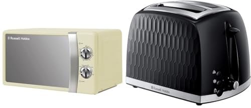 Russell Hobbs RHMM701C 17 Litre 700 W Cream Solo Manual Microwave with 5 Power Levels & 26051 Cordless Electric Kettle - Contemporary Honeycomb Design