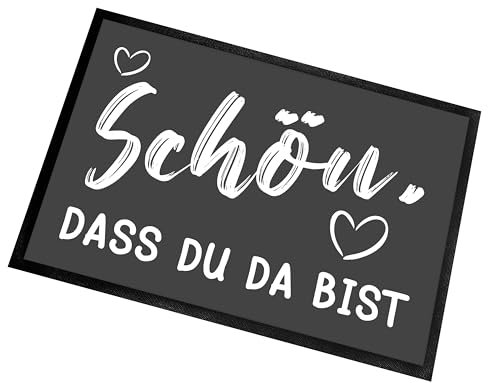 Herzbotschaft Fußmatte | Türmatte mit Spruch | 60x40cm | Schön, das du da bist | für innen und außen | Vorleger für die Haustür/Flur | Geschenk zur ersten Wohnung | Einweihung | Made in Germany