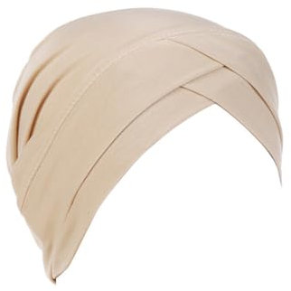 ihreesy Weiche Bandana-Turban-Mütze, Hijab-Crossover-Schal für Damen Einfarbig Untertuch Muslimah-Schal Turban-Kappe,Beige