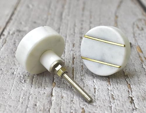 ARTISNO Round Marble Brass Knob, Modern Cabinet Knob, Decorative Hardware, Furniture Hardware, Cabinet Handles, Dresser Pull, Set-6