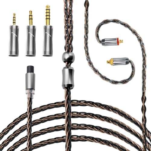QOA Kinera Celest IEM Câble audio HiFi amélioré, avec prise 3 en 1 amovible 2,5 mm, 3,5 mm, 4,4 mm, câble de moniteur intra-auriculaire pour chanteurs, musiciens, batteurs, audiophiles (mmcx)