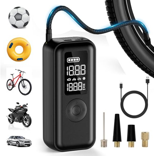 Compressore Aria Portatile Auto 150PSI 6000 mAh Doppio Schermo Compressore Portatile,Gonfiatore Elettrico Portatile con Manometro,Pompa Elettrica è Adatto per Auto, Moto, Biciclette, Anello di Nuoto