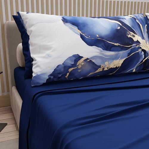 PETTI Artigiani Italiani - Lenzuola in Cotone con Federe in Stampa Digitale, Lenzuola Letto Singolo, Completo Letto Singolo, Marble Flower-08, 100% Made in Italy