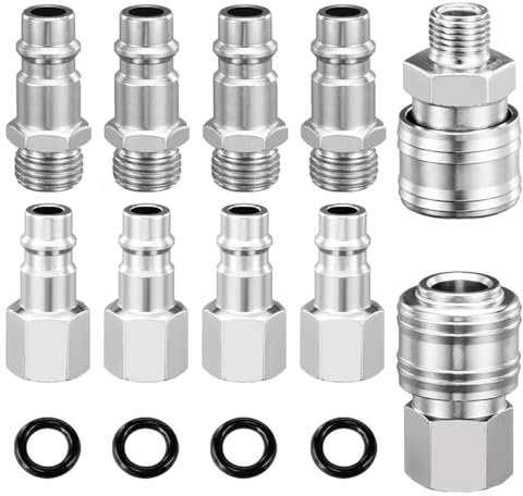 Air Line Connectors, 10PCS Euro Airline Hose Compressor Fittings, 1/4 BSP Air Coupler and Plug Kit