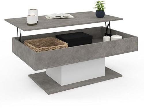 IDMarket – Mesa baja rectangular Eden efecto hormigón y blanco