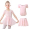 Kefiyis Ballettkleidung Mädchen Kurzarm Ballettkleid Baumwolle Balletttrikot Kinder Ballettanzug Ballettbody mit Chiffon Rock Tütü 3-11Jahre Rosa 150