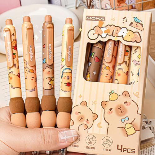 4 Piezas de Dibujos Animados Lindo Capibara borrable Gel bolígrafos Kawaii de Secado rápido Escritura Suave Elegante Neutral bolígrafos estética papelería