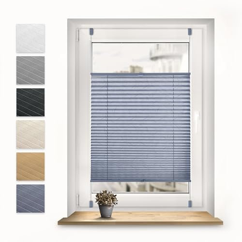 Sonello Plissee Crush Klemmfix ohne Bohren 35cm x 100cm Dunkelblau Faltrollo Plisseerollo Jalousie für Tür & Fenster Blickdicht Sichtschutz Sonnenschutz Fertifplissee Rollo