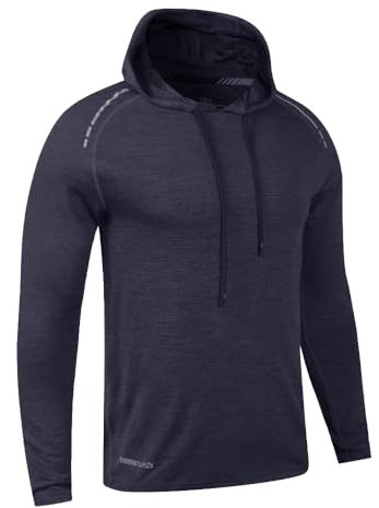 Muscle Alive Herren Lange Ärmel Kapuzenpullover Dehnbar Leicht Men Sweatshirts Polyester und Spandex Schwarz Navy Blue XL