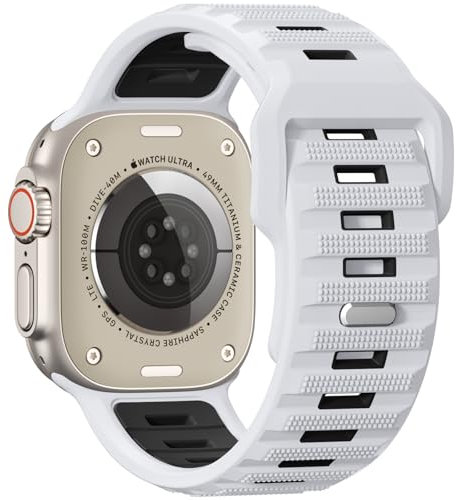 Oielai Sports Strap Compatible with Apple Watch Ultra 2/Ultra Strap, 49mm 46mm 45mm 44mm 42mm for Men, 26mm Wide Soft Silicone Band for iWatch Series 10 9 8 7 6 5 4 3 2 1 SE, White/Black