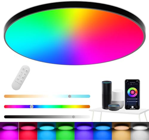 Eregou RGB LED Deckenleuchte Dimmbar, 24W 2400LM Smart Deckenlampe mit Fernbedienung, IP44 LED Panel for Flur Schlafzimmer Wohnzimmer Bad Küche, Kompatibel mit Alexa APP Google Assistant