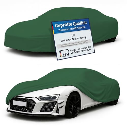 LST Autoabdeckung Indoor – lackschonende und Dehnbare Autogarage. Car Cover Innenbereich für Autohäuser und Endverbraucher. Auto Abdeckplane schützt vor Sonne, Staub. (Grün, S (380x125x120cm))