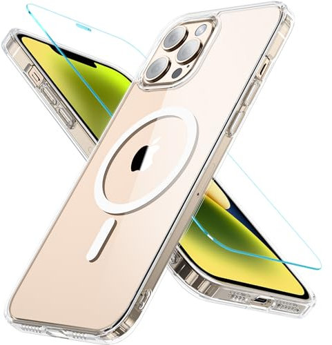OWKEY Funda para iPhone 12 Pro Max con Magsafe, magnética para teléfono móvil iPhone 12 Pro Max de 6,7 pulgadas con cristal blindado, [protección en calidad militar] Resistente a los golpes fina
