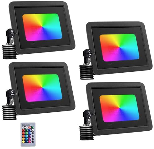 wowspeed 30W RGB LED Strahler Außen Mit Fernbedienung 4 PACK, 4 Modi 16 Farben Memory-Funktion RGB Strahler, IP66 Wasserdicht LED Flutlicht, RGBW-Farbwechsel LED Scheinwerfer