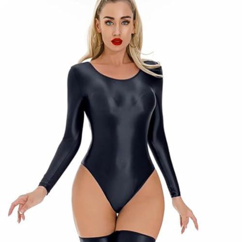 THSCWY Body gras brillant pour femme - Couleur unie - Coupe haute - Combinaison une pièce pour le yoga, le fitness, la natation, noir, Taille S
