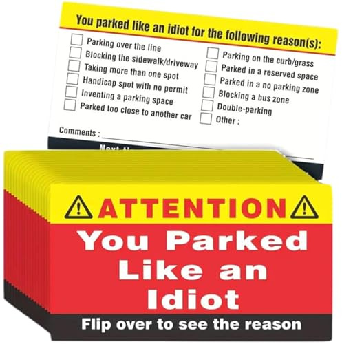 Yuiturt 50Pcs You Parked Like an Idiot Cards - 3.5x2 Bad Parking Notice Cards, Funny Prank Violation Tickets for Windshield, Funny Adult Prank Gifts for Car Owners