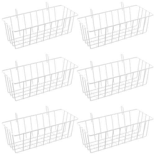 FUNSUEI 6 cestini a griglia da appendere, 23 x 10 x 7,5 cm, cestino in metallo con gancio, griglia da parete, cestino in metallo bianco, cestini per scaffali, per vasi di fiori, organizzazione