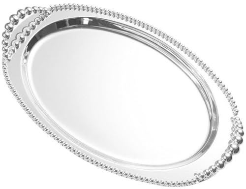 Abbdbd Silver Metal Serving Tray, Decorative Cake Stand with Handles, Cutlery Storage Organizer, Oval Home Storage Tray