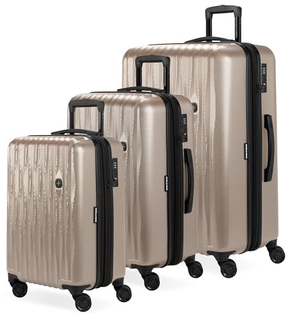 SwissGear 7272 Energie Expandable Hardside Luggage with Spinner Wheels and TSA Lock, Light Gold, 3-Piece Set (19/24/27)
