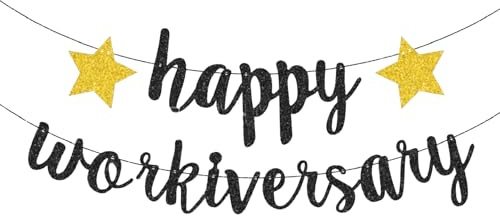 Banner Happy Workiversary mit schwarzem Glitzer, Happy Work Anniversary, Dekoration für Arbeit, Büro, Party, Dekoration, Happy Anniversary