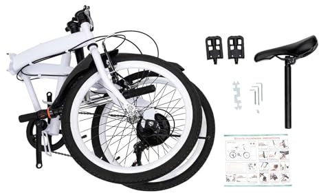 Steeviuzj Faltrad 20 Zoll Erwachsene Klapprad, Klappfahrrad 6-Gang Doppel Höhenverstellbar Klapprad für Kinder und Erwachsene Weiß