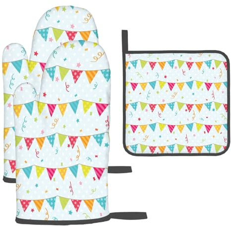 Pilz-Druck, Ofenhandschuhe und Topflappen-Set, bunte magische Elemente, Pilz, Schmetterling, hitzebeständige Handschuhe zum Grillen, Backen, Grillen, Einweihungsgeschenk für das neue Zuhause, mehrfarb