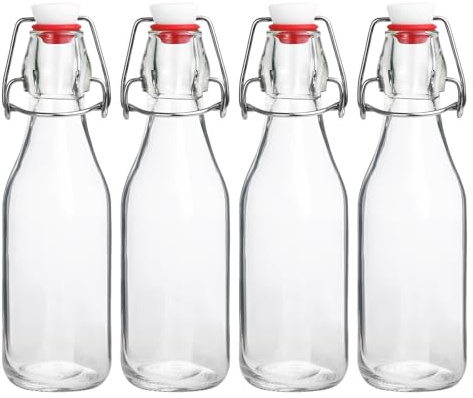 JOBVERT Swing Top Bottles,8.5oz 4 Pack Flip Top Glass Bottle with Airtight Grolsch Closures, Reusable for Kombucha, Beer, Cold Brew, Homemade Beverages & Storage