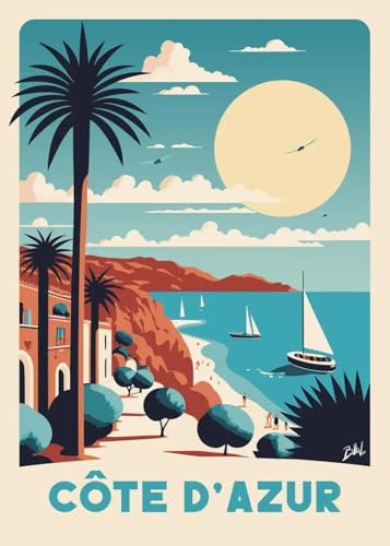 Retro Stadt Landschaft Côte D'Azur Poster Und Drucke Leinwand Malerei Wand Kunst Bild Für Wohnzimmer Dekor 30X40Cm Kein Rahmen