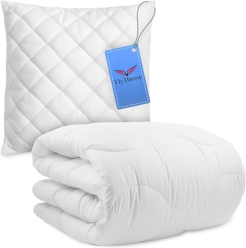 Fly Throw Bettdecke 135x200 Ganzjahresdecke Steppdecke mit Kopfkissen 80x80 cm als Set - Decke und Kissen mit antibakterieller Steppdecke Antiallergisch