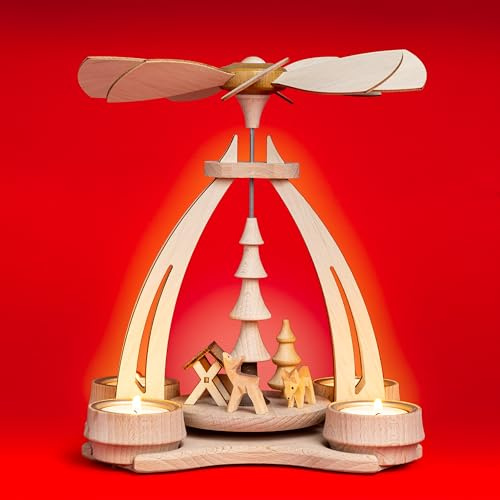 SIKORA Traditionelle Weihnachtspyramide aus Holz handgefertigte Teelicht Tischpyramide aus dem Erzgebirge - P61