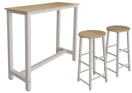MB Muebles Bonitos | Mesa Alta de Cocina con 2 Taburetes | Estilo Industrial | Modelo Ani | Barra de Cocina Estrecha y Desayunador | Patas de Metal y Melamina Mate | Color Blanco | Kit 120x100x40 cm