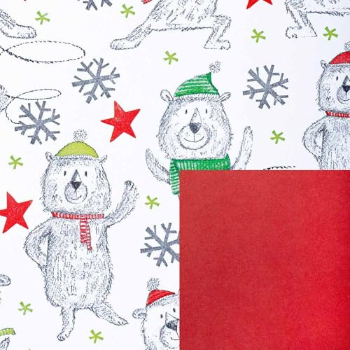Geschenkpapierrolle XL Knut | Dekor Eisbär mit Mütze 75 cm x 200 m | Secare Geschenkpapier große Rolle | HUTNER