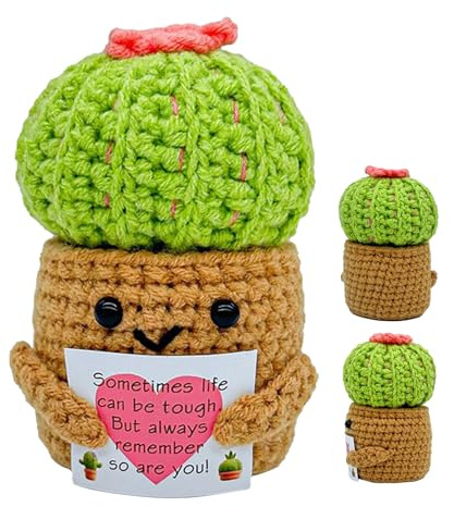 Biniveil Muñeca De Ganchillo - Maceta De Cactus De Ganchillo Positivo para Escritorio | Detalle Inspirador para Decoración Cumpleaños Casa Nueva Estantería Dormitorio Mesilla Salón