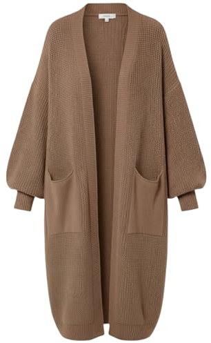 Womens Balloon Sleeve Cardigan Chunky Knit With Pockets Mocha One Size