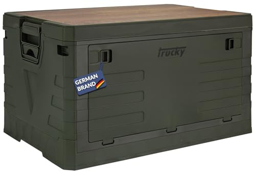 Trucky Storage Box, 75 L 58 x 40 x 33 cm, Camping, Klappbox, Klappkiste, Aufbewahrungsbox mit Deckel, faltbar, Aufbewahrung, Kiste, Grün