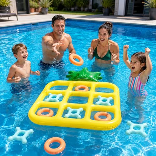 SilverChry Gioco Tris Gonfiabile da Piscina, Giochi Spiaggia Forma di Ananas, Giochi Piscina Adulti, Gioco Lancio Piscina, Giochi per Feste in Famiglia Spiaggia, Tic Tac Toe, Outdoor Water Toys