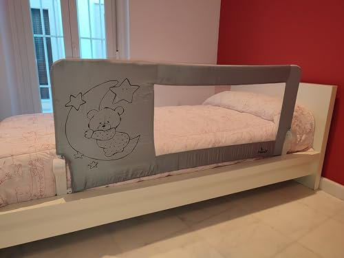 Mundibebé Barriera di sicurezza per bambini letto 150 x 66 cm - sicurezza e comfort, alta e robusta - Barriera letto per bambini apribile - ringhiera per letto per bambini, modello orsetto e luna