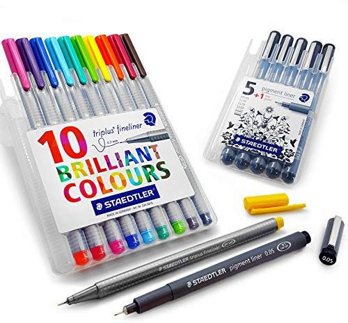 Staedtler Executive Zeichnen Set – Brieftasche – von 6 Pigment Liner & Set von 10 Special Edition Triplus Fineliner