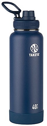 Takeya 51004 Actives Insulated Stainless Steel Water Bottle with Spout Lid, 18/8 Food Grade, Midnight