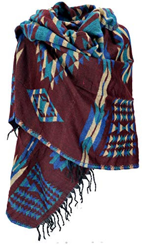 GURU SHOP Weicher Pashmina Schal/Stola, Schultertuch, Herren/Damen, Maya Muster Rotbraun/türkis, Synthetisch, Size:One Size, 200x100 cm