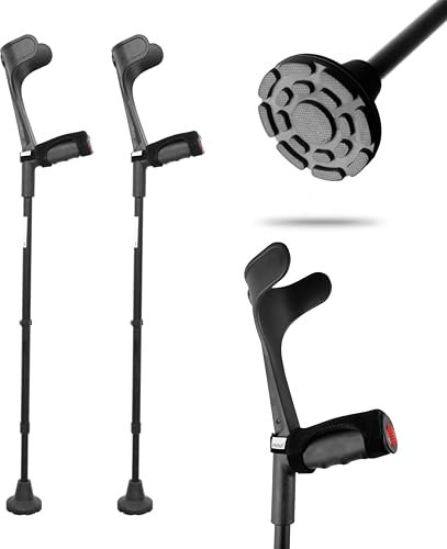 KMINA - Krücken mit Softgriff (x2 Stück), Unterarmgehstützen, Orthopädische Gehhilfen für Erwachsene, Senioren, Schwarz - Made in Europe